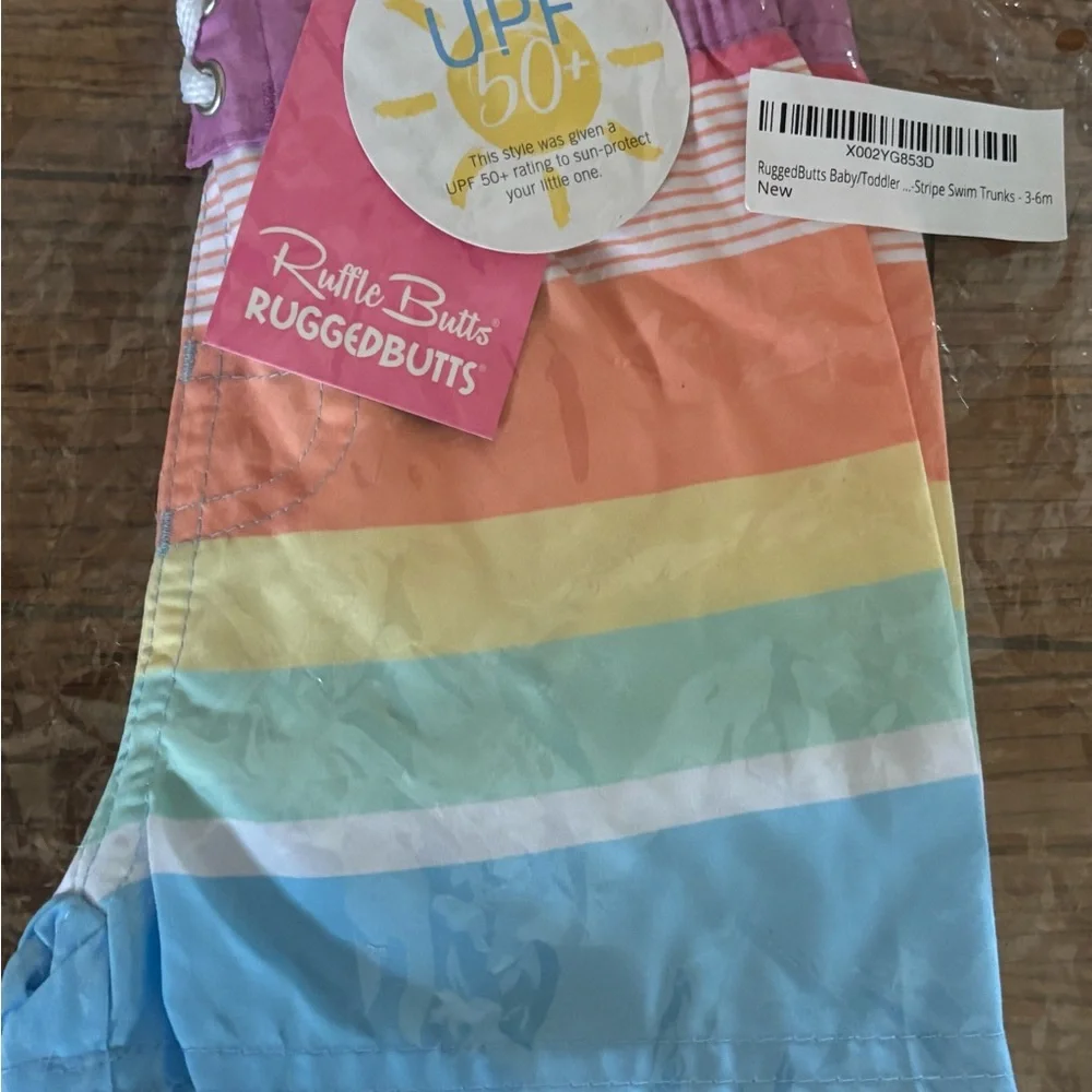 RuggedButts Rainbow Stripe Swim Trunks Sz‎ 3-6m